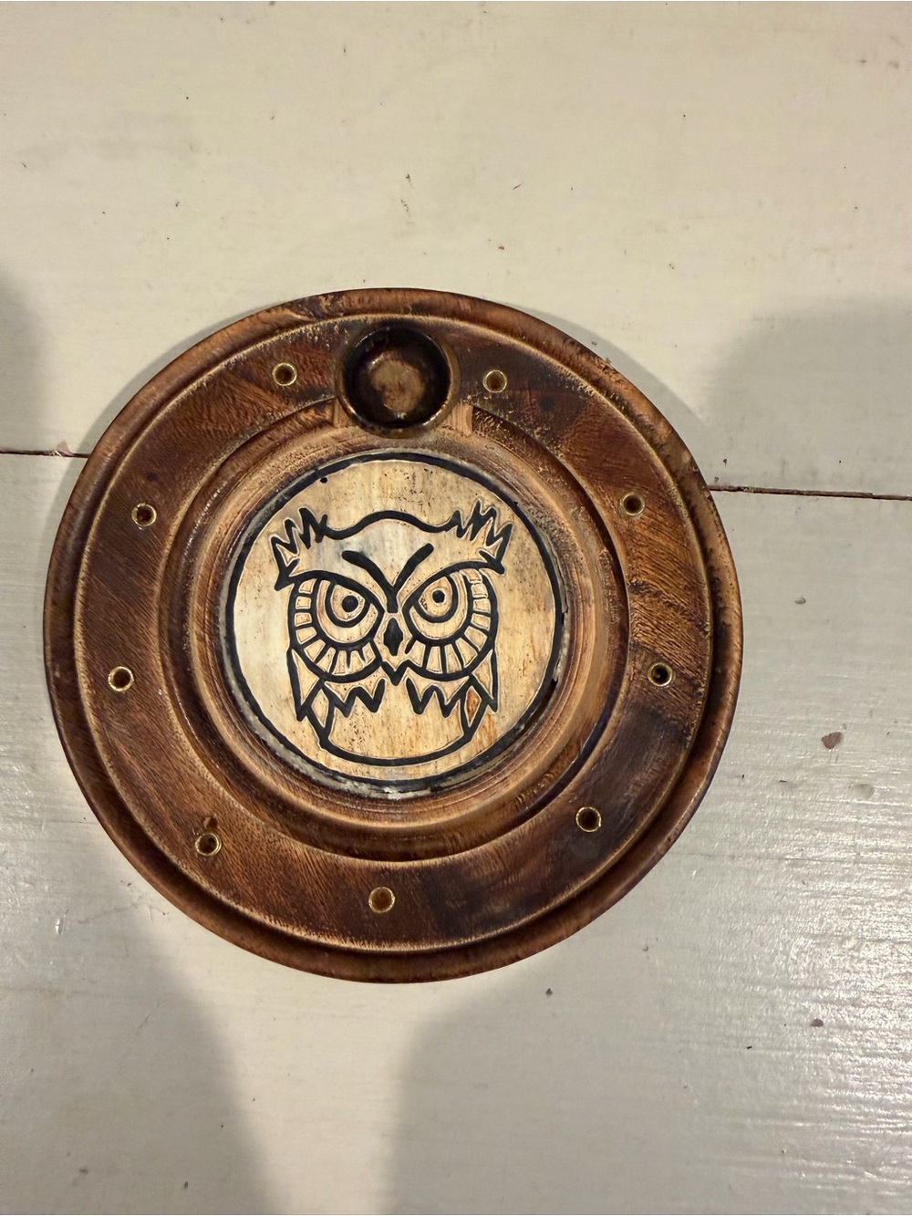 Rustic Brown Owl cone incense burner